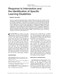 Response to Intervention and the Identification of Specific Learning