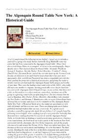 The Algonquin Round Table New York: a Historical Guide the Algonquin Round Table New York: a Historical Guide