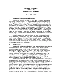 The Book of Judges Lesson One Introduction to the Book