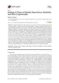Analogy in Terms of Identity, Equivalence, Similarity, and Their Cryptomorphs