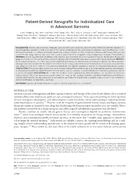Patientderived Xenografts for Individualized Care in Advanced Sarcoma