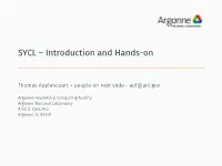 SYCL – Introduction and Hands-On