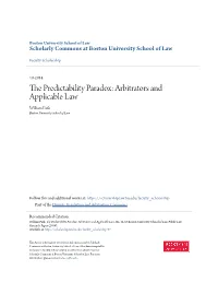 The Predictability Paradox: Arbitrators and Applicable Law, No