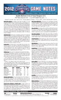04.10.12 Notes Vs SEA 2012 Rangers Game Notes