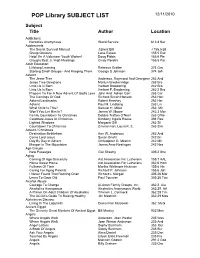 POP Library SUBJECT LIST 12/11/2010