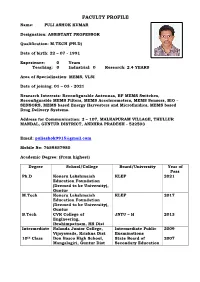 FACULTY PROFILE Name: PULI ASHOK KUMAR