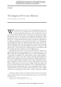 Newton the Alchemist Had Been Transmuted Into Newton the Enlightenment Chemist
