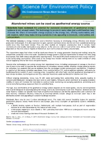 Abandoned Mines Can Be Used As Geothermal Energy Source
