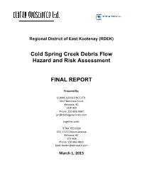 Cold Spring Creek Debris Flow Hazard and Risk Assessment