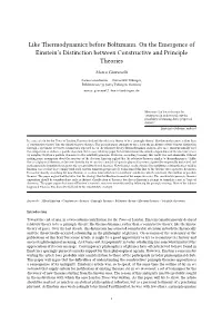 Like Thermodynamics Before Boltzmann. on the Emergence of Einstein’S Distinction Between Constructive and Principle Theories