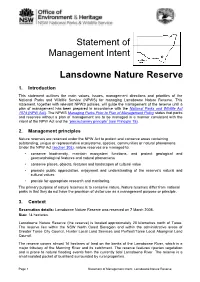Statement of Management Intent Lansdowne Nature Reserve