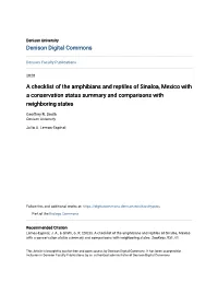 A Checklist of the Amphibians and Reptiles of Sinaloa, Mexico with a Conservation Status Summary and Comparisons with Neighboring States