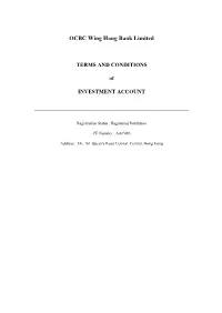 Amendments to the Terms and Conditions of Investment Account