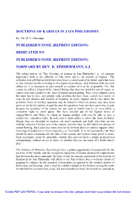 Doctrine of Karman in Jain Philosophy Publisher's Note