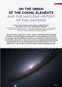 On the Origin of the Cosmic Elements and the Nuclear History of the Universe