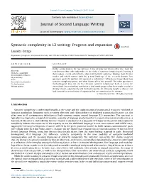 Syntactic Complexity in L2 Writing: Progress and Expansion