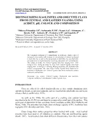 DISTINGUISHING KAOLINITES and SMECTITE CLAYS from CENTRAL and EASTERN UGANDA USING ACIDITY, Ph, COLOUR and COMPOSITION