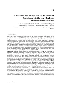 Extraction and Enzymatic Modification of Functional Lipids from Soybean Oil Deodorizer Distillate