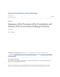 Summary of the Provisions of the Constitution and Statutes of the Several States Relating to Pardons Ann Neal
