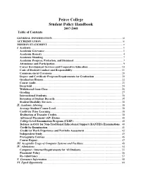 Peirce College Student Policy Handbook 2007-2008 Table of Contents