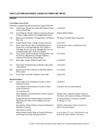 Public Lectures and Events, Visiting Lecturers and Critics
