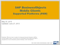 SAP Businessobjects Mobile Clients Supported Platforms (PAM)