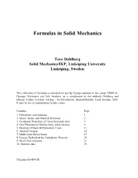 Formulas in Solid Mechanics