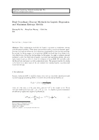 Dual Coordinate Descent Methods for Logistic Regression and Maximum Entropy Models