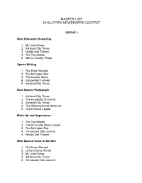 2010 UT-TPA State Press Contest Master List