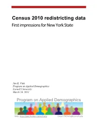 Census 2010 Redistricting Data: First Impressions for New York State