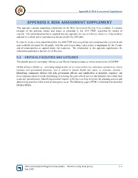 APPENDIX E. RISK ASSESSMENT SUPPLEMENT This Appendix Contains Supporting Information for the Risk Assessment (Section 4) As Available