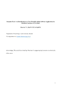 Semantic Excel: an Introduction to a User-Friendly Online Software Application for Statistical Analyses of Text Data