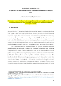 Foreign Direct Investment and Investment Migration Programmes in the European Union