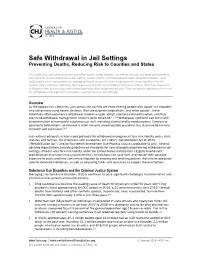 Safe Withdrawal in Jail Settings Preventing Deaths, Reducing Risk to Counties and States