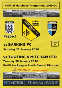 Vs BARKING FC Vs TOOTING & MITCHAM