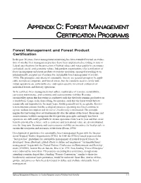 Appendix C: Forest Management Certification Programs