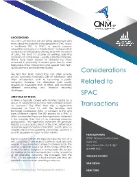 Considerations Related to SPAC Transactions