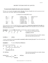 Metric System Units of Length