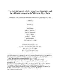 The Distribution and Relative Abundance of Spawning and Larval Pacific Lamprey in the Willamette River Basin