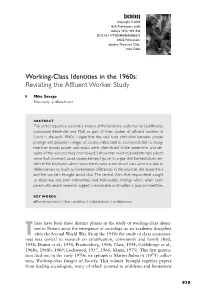 Working-Class Identities in the 1960S: Revisiting the Affluent Worker Study