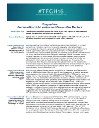 Biographies Conversation Hub Leaders and One-On-One Mentors
