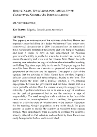 Boko Haram, Terrorism and Failing State Capacity in Nigeria: an Interrogation