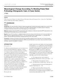 Neurological Change According to Resting Pulse Rate Following Chiropractic Care: a Case Series J Hart