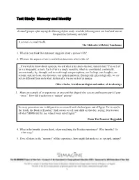 Text Study: Memory and Identity