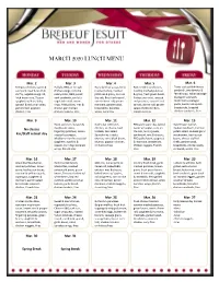 March 2020 Lunch Menu