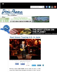 Paul Simon Touring U.S. in June