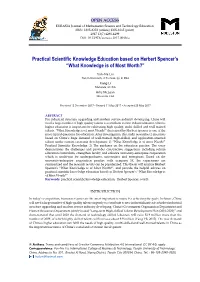 Practical Scientific Knowledge Education Based on Herbert Spencer’S “What Knowledge Is of Most Worth?”