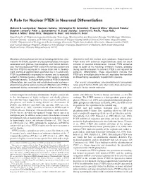 A Role for Nuclear PTEN in Neuronal Differentiation