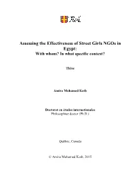 Assessing the Effectiveness of Street Girls Ngos in Egypt: with Whom? in What Specific Context?