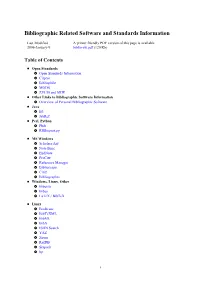 Bibliographic Related Software and Standards Information